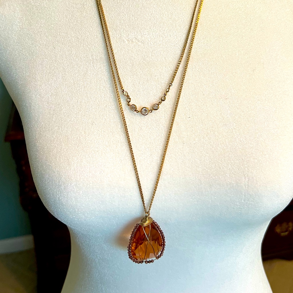 Laundry By Shelli Segal Gold, Crystal And Amber Double Strand Necklace.